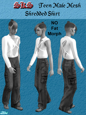 Sims 2 — Mesh_TMT Torn Shirt by 71robert13 — Mesh for teen Shredded shirt. Double mesh with 1 alpha layer & seperate