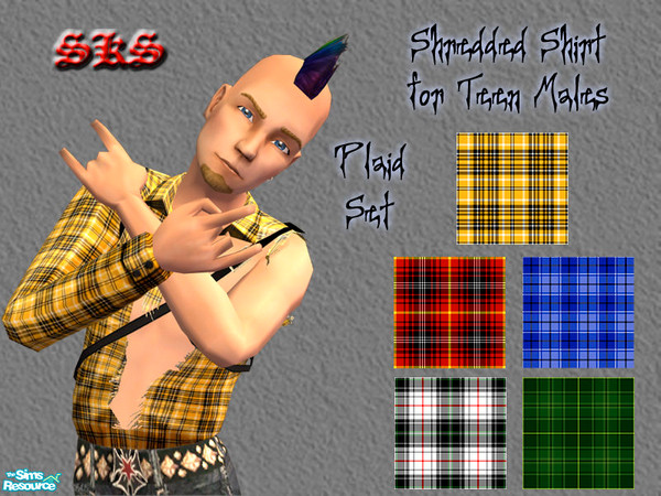 Sims 2 — TMT Torn Flannel Shirt Set by 71robert13 — 5 shredded flannel shirts for teen males. These shirts are so trashed