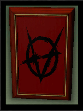 Sims 3 — Brujah clan crest painting v2 by Lady_Dane — showing the Brujah clan crest Painting with a film noir frame