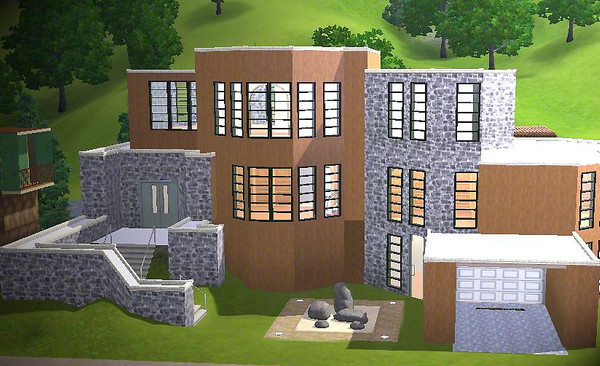 Sims 3 — Modern house by aile233 — The house provides 3 bedrooms, 2 bathroom, kitchen and large living and dining area.