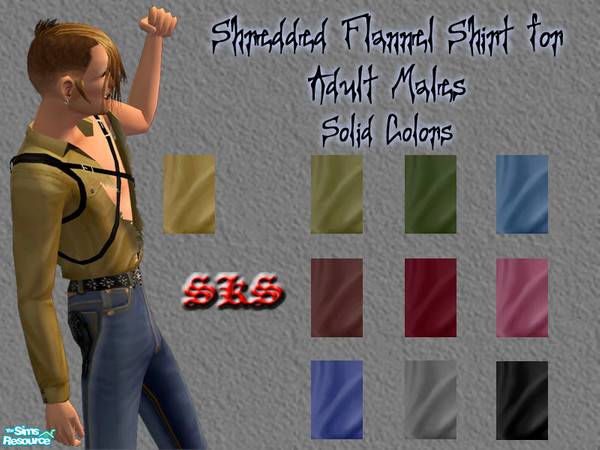 Sims 2 — AMT Torn Shirt: Solid Colors by 71robert13 — 10 solid color shredded shirts for adult & young adult males.