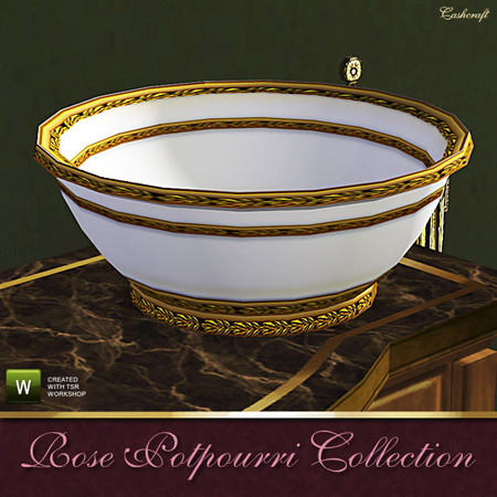 Sims 3 — Potpourri White Bowl by Cashcraft — A porcelain bowl trimmed in gold for use with the washstand. Created by