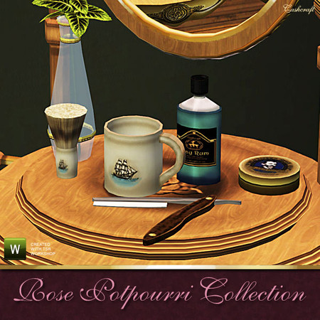 Sims 3 — Potpourri Men's Shaving Set by Cashcraft — A decorative straight razor and shaving set. Created by Cashcraft for