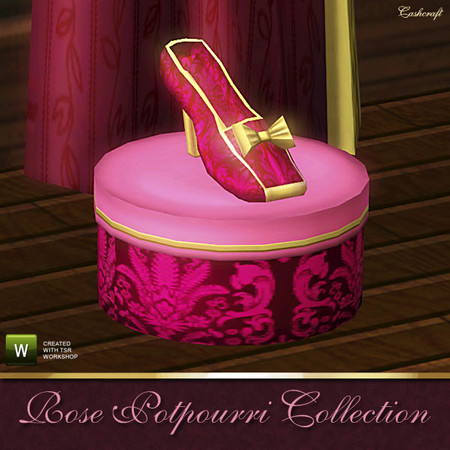 Sims 3 — Rose Potpourri Shoe and Box by Cashcraft — A Victorian ladie's dancing shoe and shoe box. Created by Cashcraft