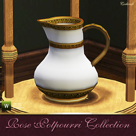 Sims 3 — Rose Potpourri White Pitcher by Cashcraft — A porcelain and gold trimmed pitcher for use with the washstand.