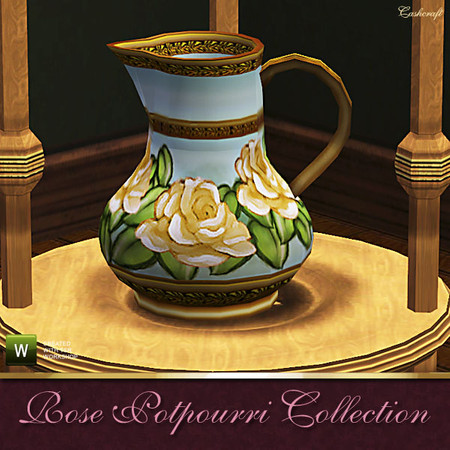 Sims 3 — Yellow Roses Potpourri Pitcher by Cashcraft — Hand painted pitcher with a yellow roses motif created by