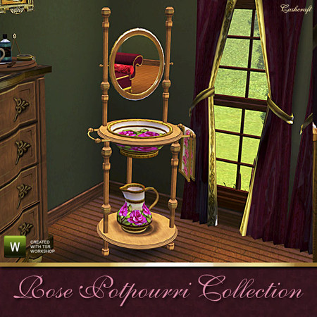 Sims 3 — Rose Potpourri Washstand by Cashcraft — An antique Victorian washstand with gilt accents. Created by Cashcraft