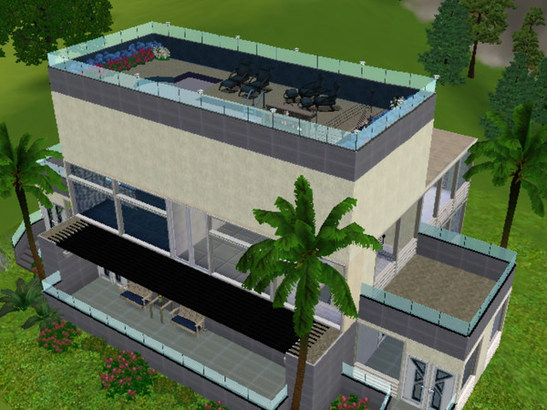 Sims 3 — Midnight Modern  by BarbC0702 — Modern home has a rooftop terrace with pool ! 2 bedroom , 2 bath, large kitchen