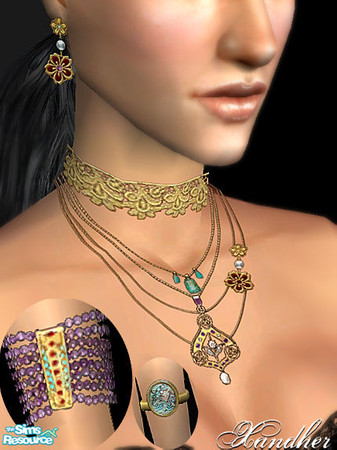 Sims 2 — Amalgam Layered Jewelry # 8  by Xandher — A pretty collection of gold chains with a noveau style amethyst
