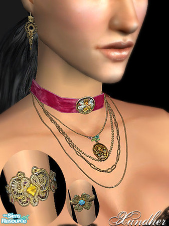 Sims 2 — Amalgam Layered Jewelry # 3 by Xandher — A romantic and feminine collection of gold chains with an enameled