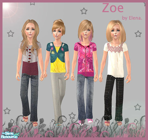 Sims 2 — Zoe by Elena. — Four girly outfits! No mesh and no EP required!