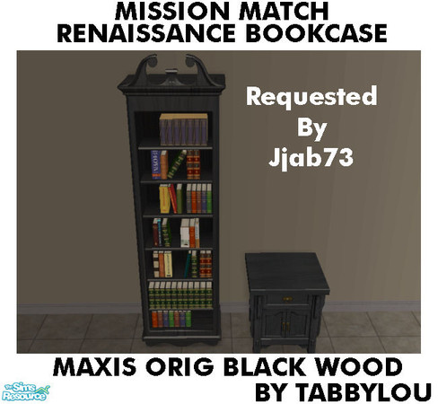 Sims 2 — TL - MM Renaissance Bookcase OrigBlackWd by TabbyLou — Maxis Original Black Wood Recolor of Renaissance Bookcase
