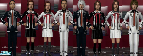 Sims 2 — Vamp High by KagomeHanyou — Cross Academy class uniforms, from the manga \"Vampire Knight\". These are