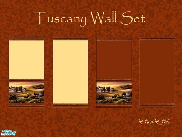 Sims 2 — Tuscany Mural Wall Set by Gumby_Girl — A set of 4 Tuscan themed walls. 2 x mural (light and dark) and 2 x