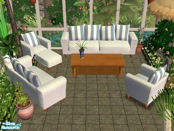 Sims 2 — Nautical - Blue Striped Living Room Set by carrie8abug — Recolor of Holy Simoly\'s \'Arizona\' set done in pale