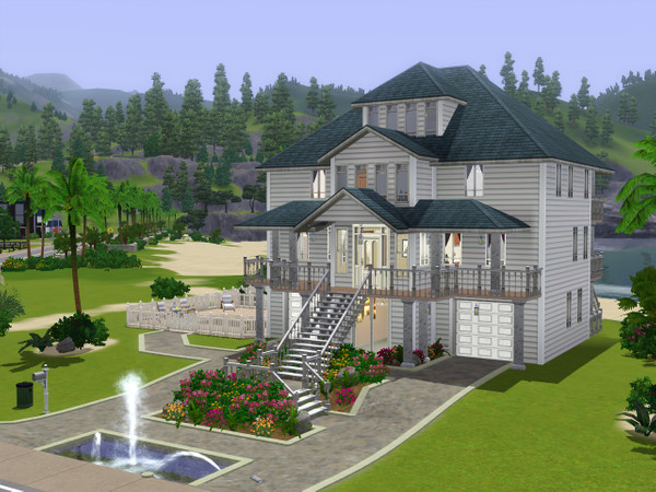 Sims 3 — Hiriko by Ayafox — Beautiful four story beach house! Ground floor: -Two car garage -bathroom -Sitting Main