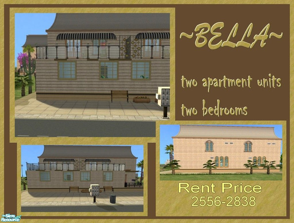 Sims 2 — Bella by allison731 — Bella Apartments has two apartment units. Rental price is 2556-2838.Each apartment has two