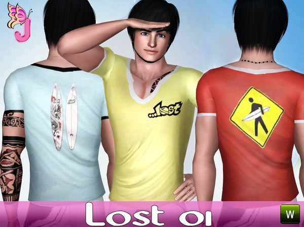 Sims 3 —  by julianafraga29 — Lost surfwear inspired shirt - 2 Palettes Recolorable - comes in 3 variations