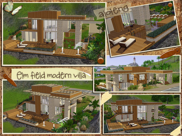 Sims 3 — Elm Field Modern Villa by aloleng — 2 bedroom, 1 large bathroom, 1 car parking space, pool, great landscape and