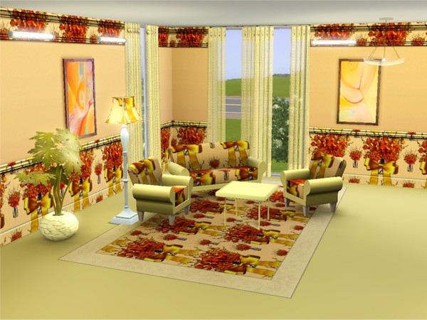 Sims 3 — marcorse_blossom bows pattern by marcorse — A vase of broom stems in brown shades, tied with a bright gold