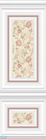Sims 2 — jsf2WPFW3RoseFloral by jsf — White, fully wainscotted wall panels hold wallpaper with a floral pattern done in