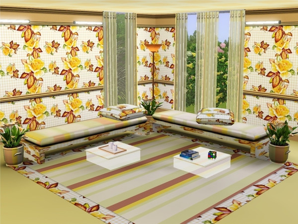 Sims 3 — marcorse_gingham rose pattern by marcorse — Soft gold roses against a gingham background form the basis of this