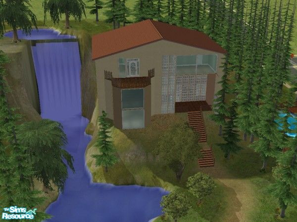 Sims 2 — The Wilson Manor by ginger118 — A stunning modern home nestled ina mountain right next to a massive waterfall.