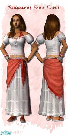 Sims 2 — Free Time Nomadic Dress Recolors - White with Coral Scarf by Dgandy — Recolors of my favorite Free Time outfits.