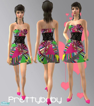 Sims 2 — Bubbles - New Wave by pretty_baby — 6 Very brightly coloured dresses for your lovely sim. Mesh is needed from