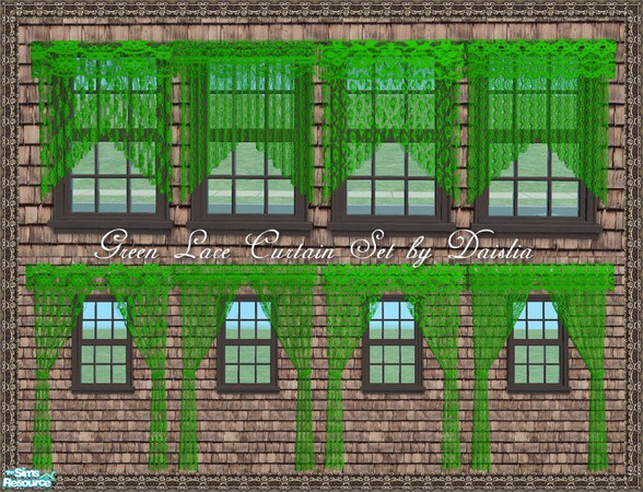 Sims 2 — Green Lace Curtain Set by Daislia — Maxis Recolour of \"Veil of Dreams\"(Deluxe) 4 New design, No EP