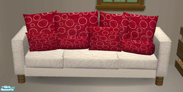 Sims 2 — TC79 Jordans Living Room Sofa by DiamondSim — White leather-textured sofa with red print pillows