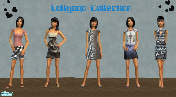 Sims 2 — Lollypop Collection by olcia_olivinea — Set of five everyday outfits for your teen Simmies. No mesh needed.
