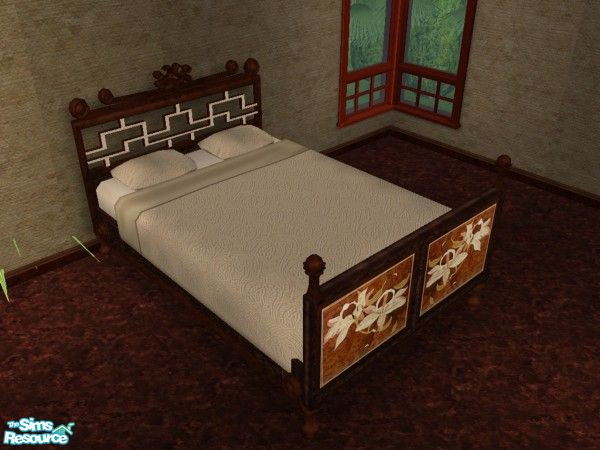 Sims 2 — brown batic bedroom doublebed frame by NNNsims2 — bedframe from Brown batic bedroom set