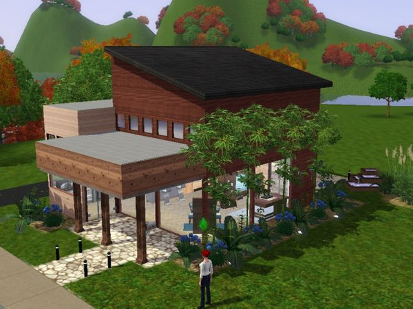 Sims 3 — Modern Cabin by jadepanther198303 — 1 story modern studio. 1 bathroom. Pool.