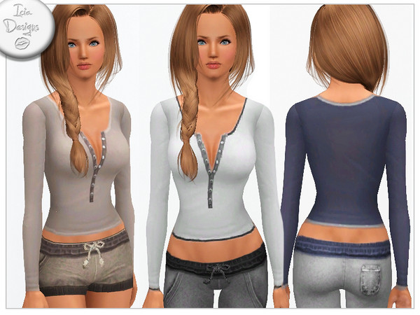 Sims 3 — ~Buttoned sleeves top~ by Icia23 — Long sleeves top with little buttons details Hand painted 4 recolorables