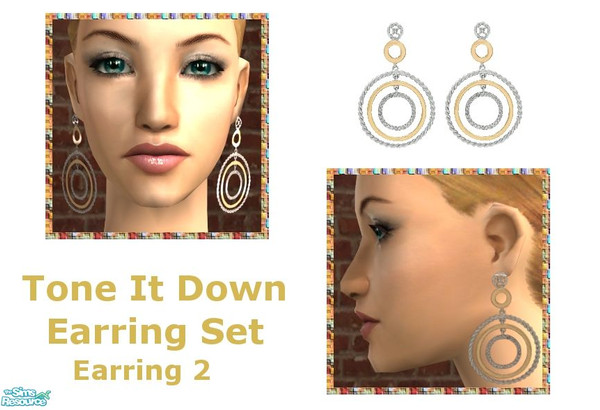 Sims 2 — Tone It Down Earrings Set! - Earring 2 by sinful_aussie — Gold and silver circle dangle earrings.