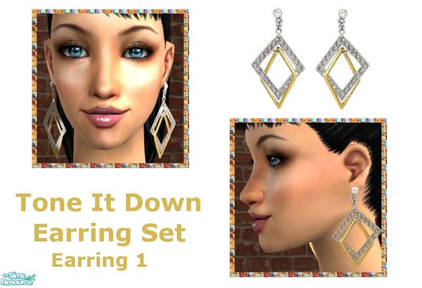 Sims 2 — Tone It Down Earrings Set! - Earring 1 by sinful_aussie — Gold and silver diamond dangle earrings.