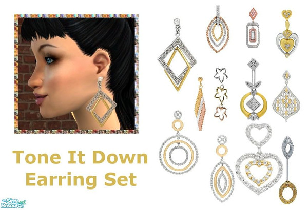 Sims 2 — Tone It Down Earrings Set! by sinful_aussie — Various earrings in two or three tones! 