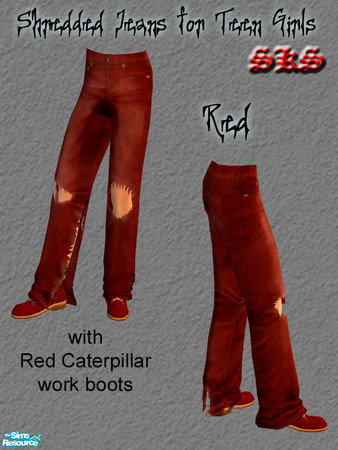 Sims 2 — TFB Shredded Jeans - Red by 71robert13 — Shredded jeans that really have holes & tears. No more fleashy