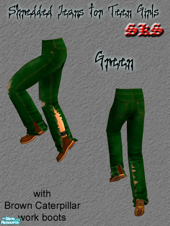 Sims 2 — TFB Shredded Jeans - Green by 71robert13 — Shredded jeans that really have holes & tears. No more fleashy