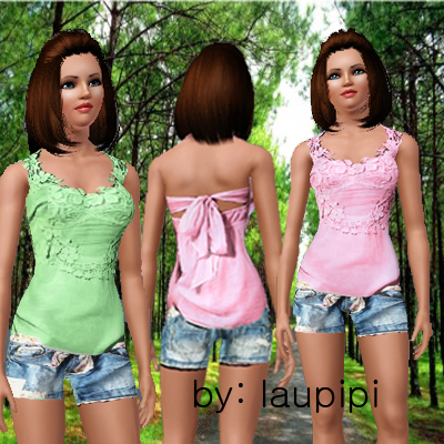 Sims 3 — LP Lazito outfit by laupipi2 — Camiseta con lazo en la parte trasera y vaqueros
