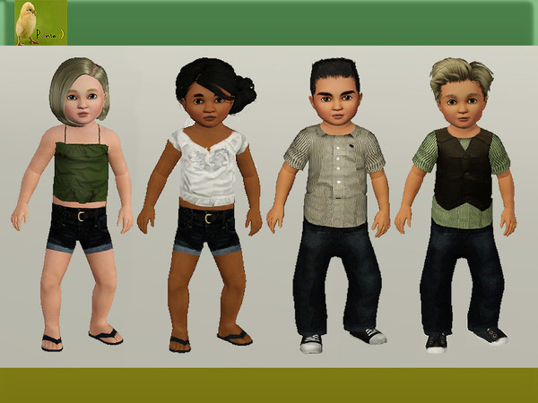Sims 3 — punie kids group 26 by punie — girl: 2 tops, 1 bottom boy: 2 body outfits Recolorable I hope you enjoy!
