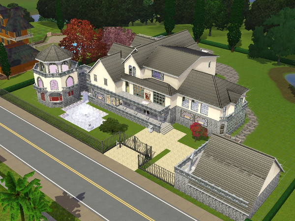 Sims 3 — classy stone by Valche —  Large family home with a large basement. a large living area with stage complete with