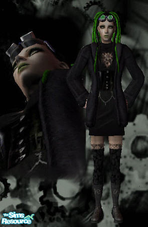 Sims 2 — Goth Clubbing by Ookiespooky132 — I thought the Maxis white fur coat was pretty ugly. I added some chains, a