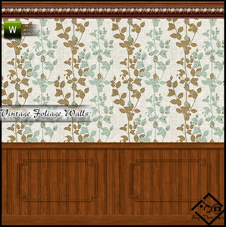 Sims 3 — Vintage Foliage Walls by Devirose — Vintage Foliage Walls by Devirose-Wood panels with leaves harmonious, for