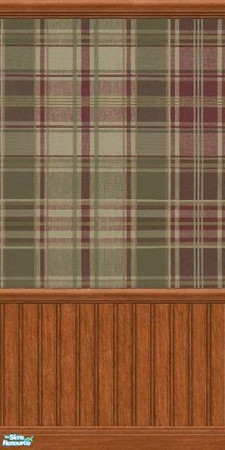 Sims 2 — Rodney the Rooster B by tamlfra — Cute, country plaid with a wide rooster border. Simple set of 3 walls.