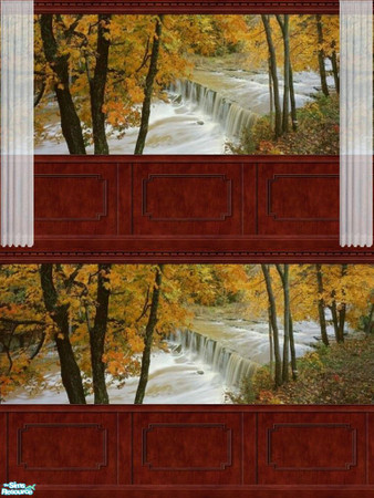Sims 2 — Autums Falls Mural by tamlfra — I have a small 3 panel mural, that has alternate ends with curtains. Preview