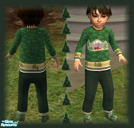 Sims 2 — Mountain Boy by lilaclaughter — Rustic, but with huggability. Polar fleece plaid slippers come attached.
