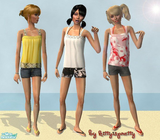 Sims 2 — \"Off to the Beach\" Teen Outfits by kittyispretty69 — A set of simple summer outfits for teens from a