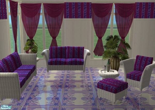 Sims 2 — Seraglio Living Set by Riverwillows — Relax amid the mystery of the Sultan\'s seraglio, in vibrant shades of